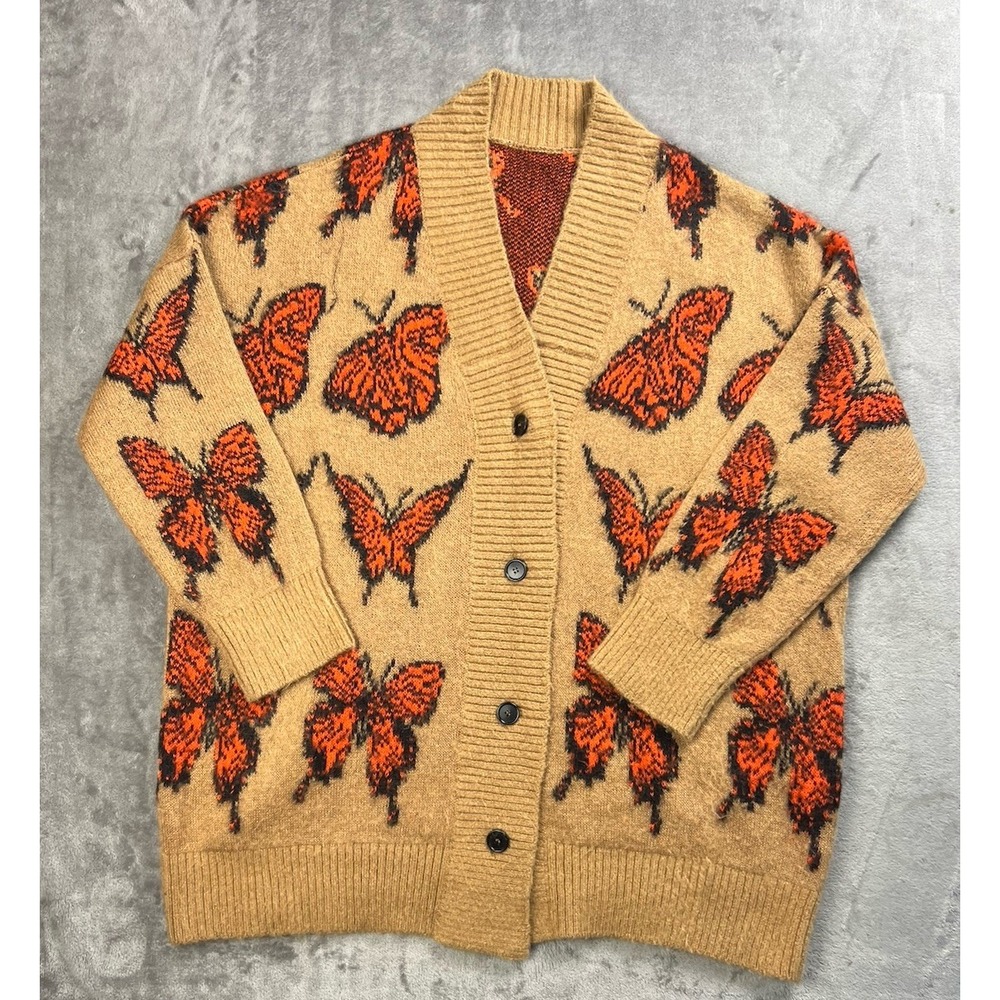 MSGM Tan and Orange Butterfly Cardigan
